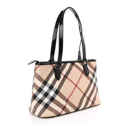 Burberry Nova Check Patent Trim Shopper Tote Black 3 of 11