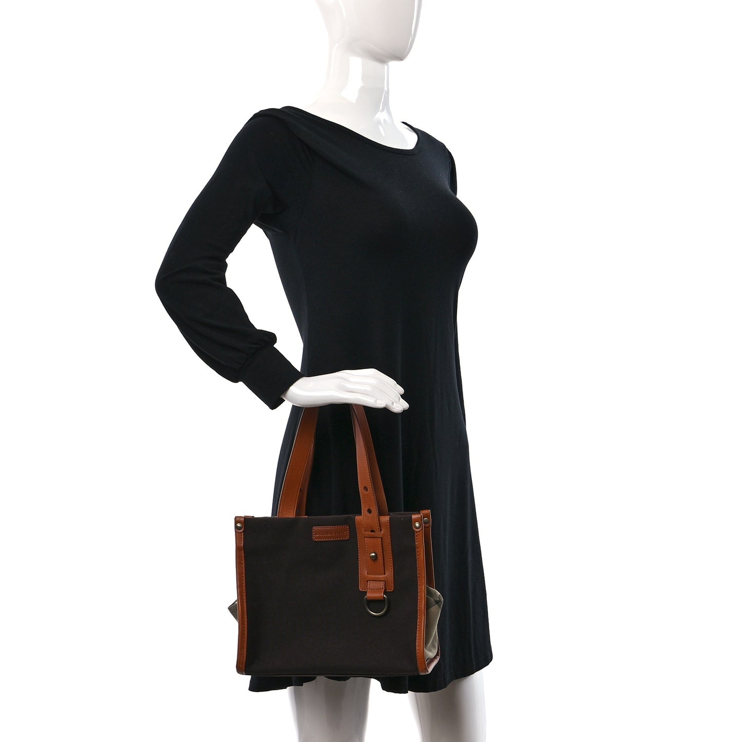 Canvas Calfskin Two Tone Tote Bag Tan