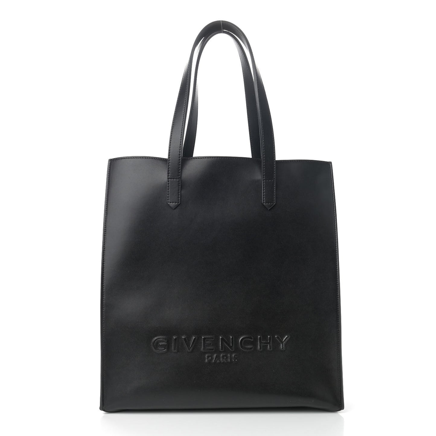 Calfskin Logo Debossed Medium Shopper Tote Black