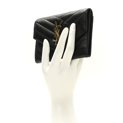 Saint Laurent Grain De Poudre Matelasse Chevron Small Monogram Passport Case Black 2 of 7