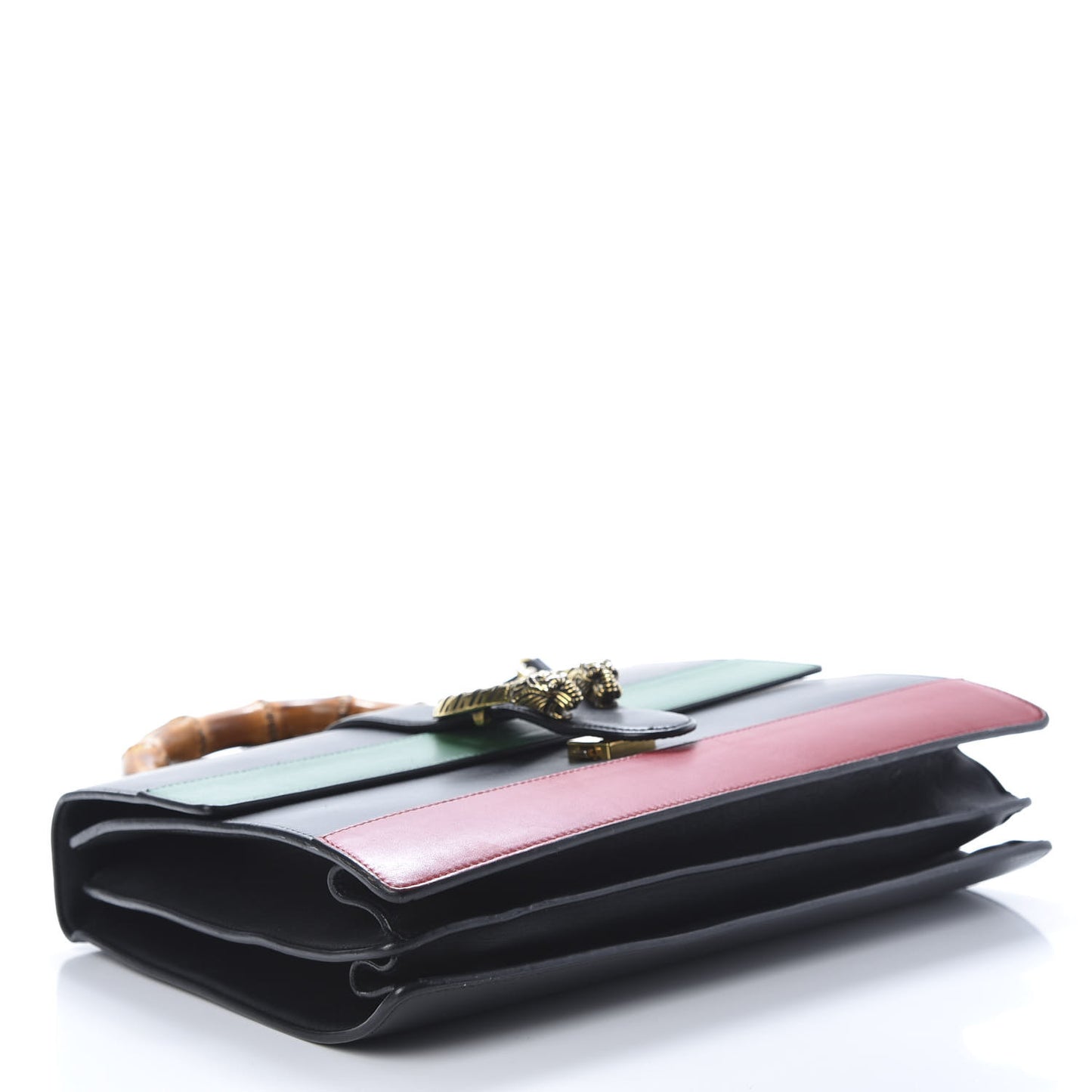 Calfskin Bamboo Web Large Dionysus Top Handle Bag Black Bright Evergreen Hibiscus Red