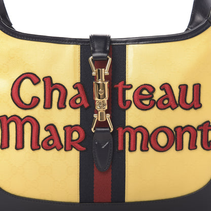 Gucci Crystal Monogram Chateau Marmont Medium Jackie O Hobo Straw Yellow Blue 10 of 10