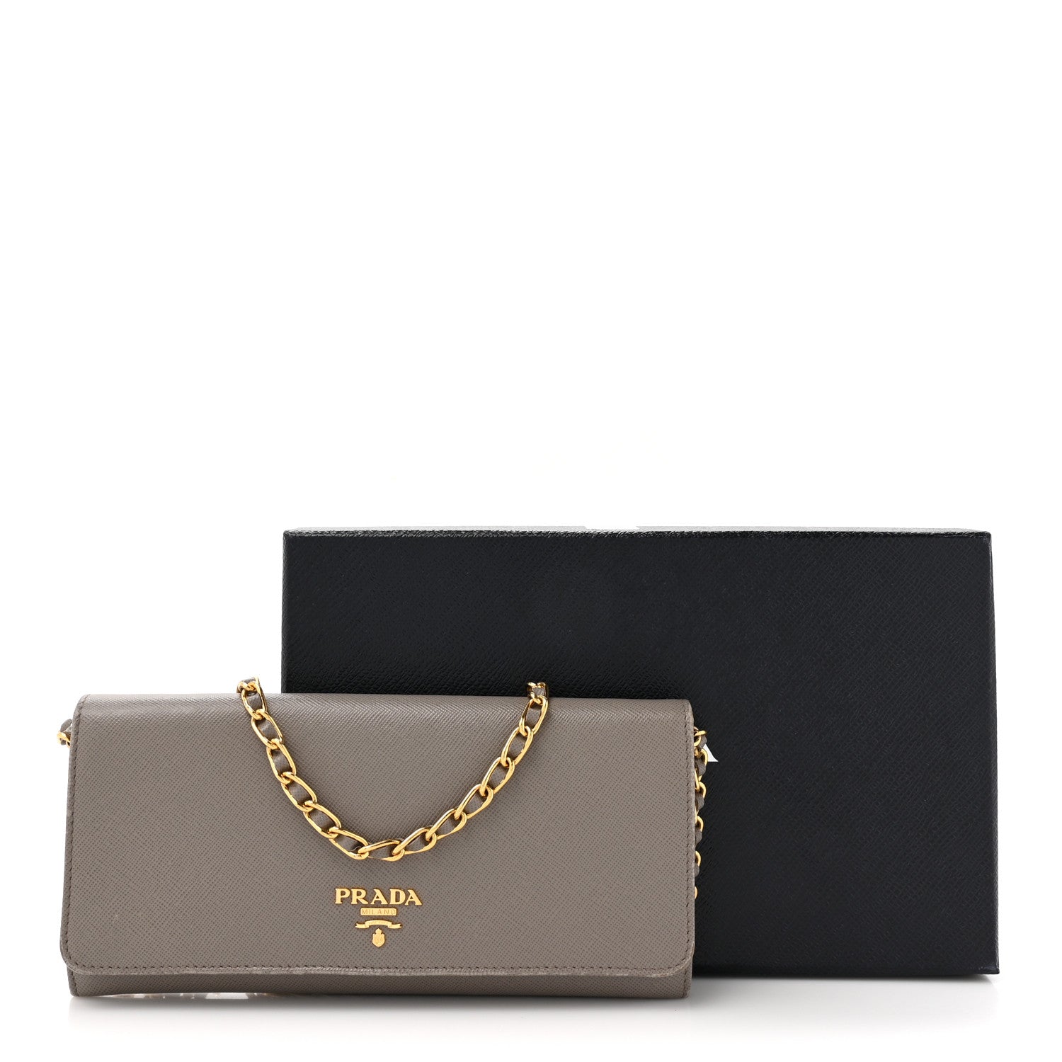 Prada Saffiano Metal Oro Chain Wallet Argilla 14 of 14