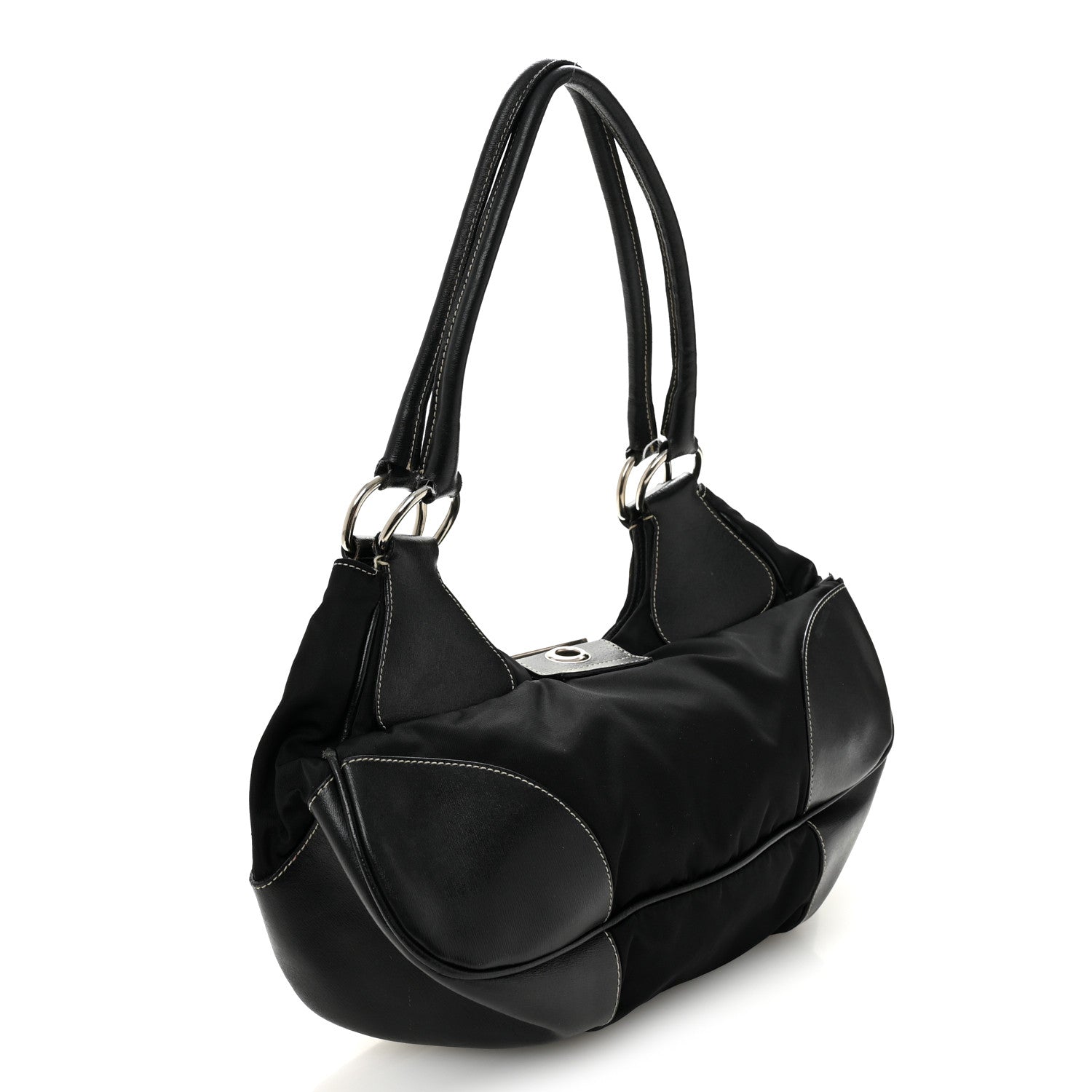 Prada Tessuto Nylon Moon Shoulder Bag Black 3 of 15