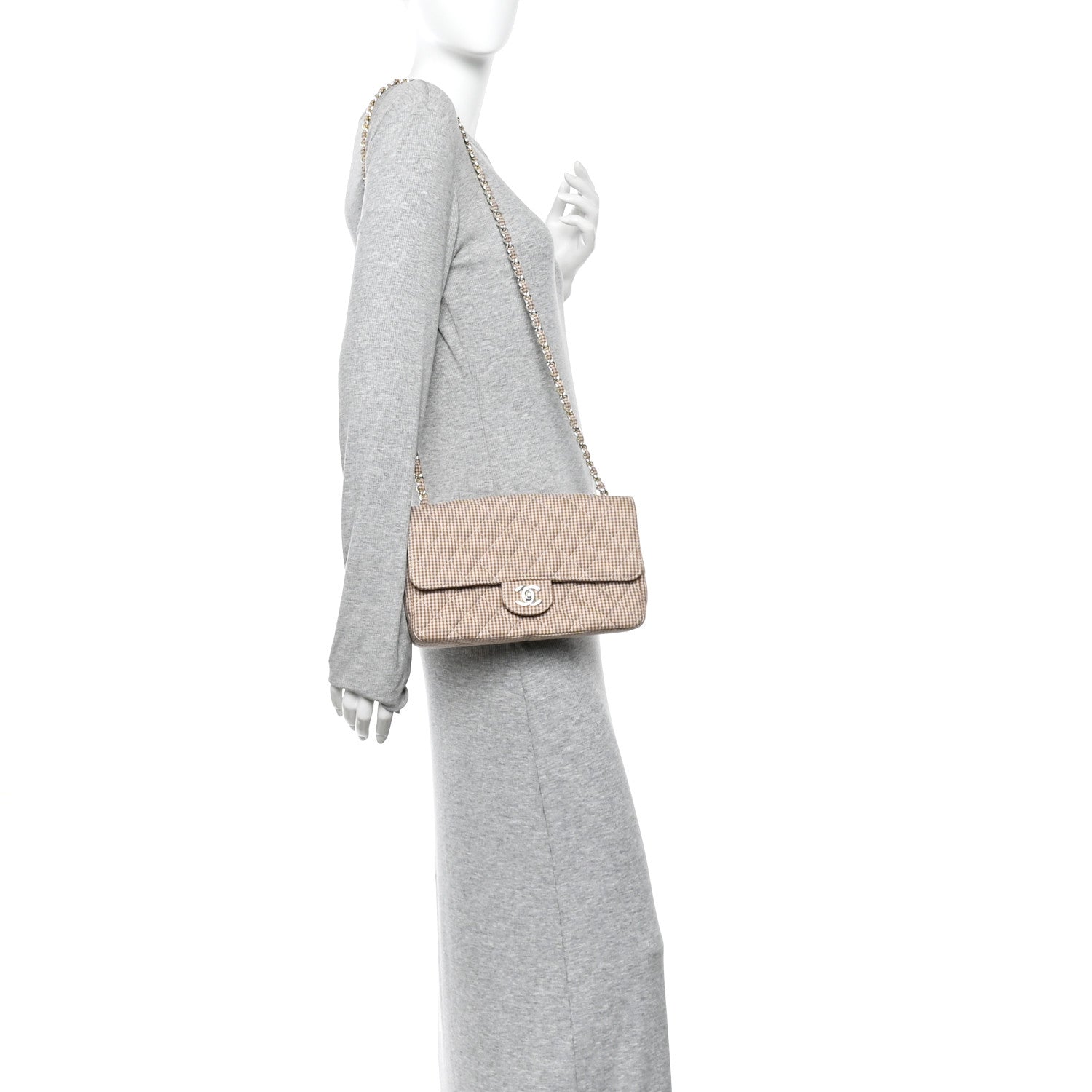 Chanel Toile Gingham Medium Single Flap Beige 2 of 11