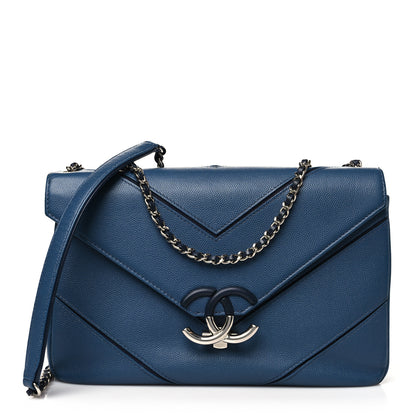 Chanel Caviar Macro Chevron Single Flap Blue 1 of 11