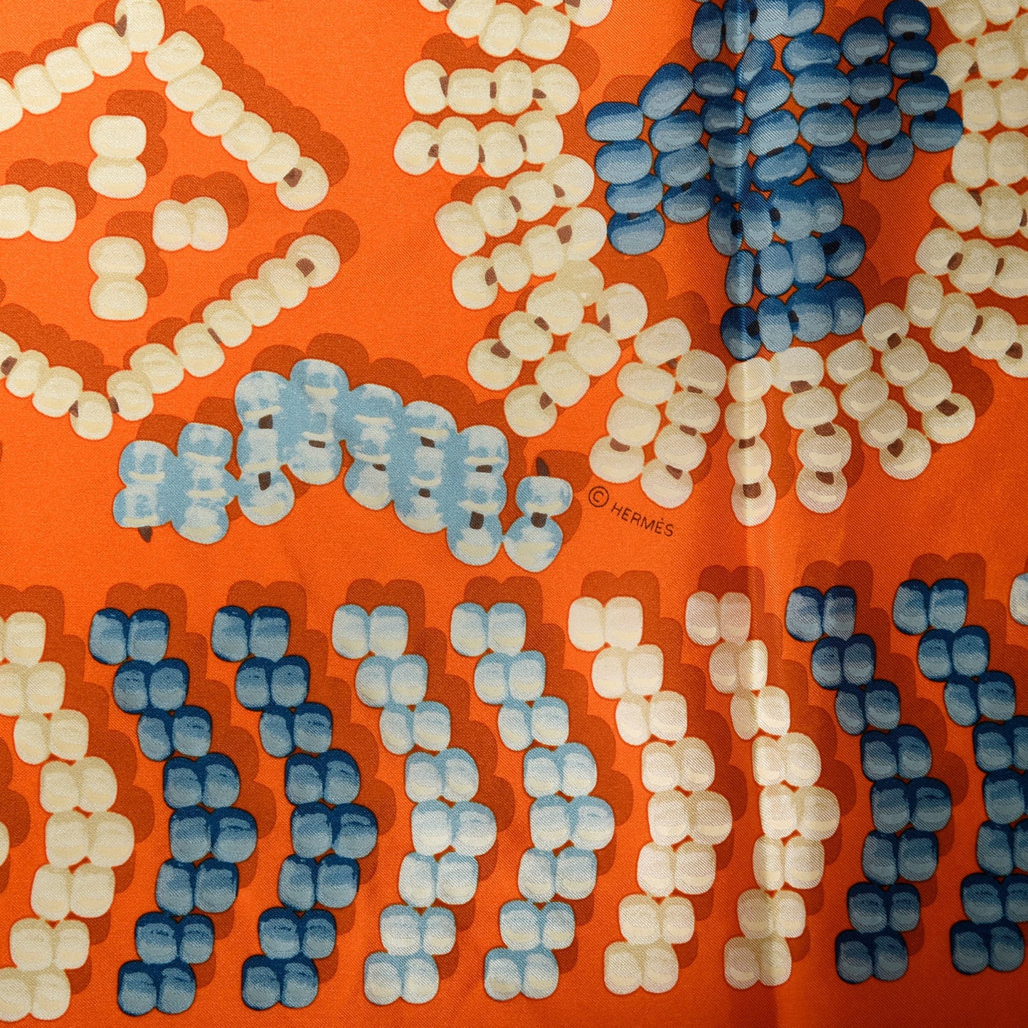 Silk Kelly En Perles Wash Scarf 140 Orange Blue Jean