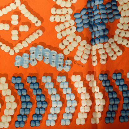 Hermes Silk Kelly En Perles Wash Scarf 140 Orange Blue Jean 5 of 5