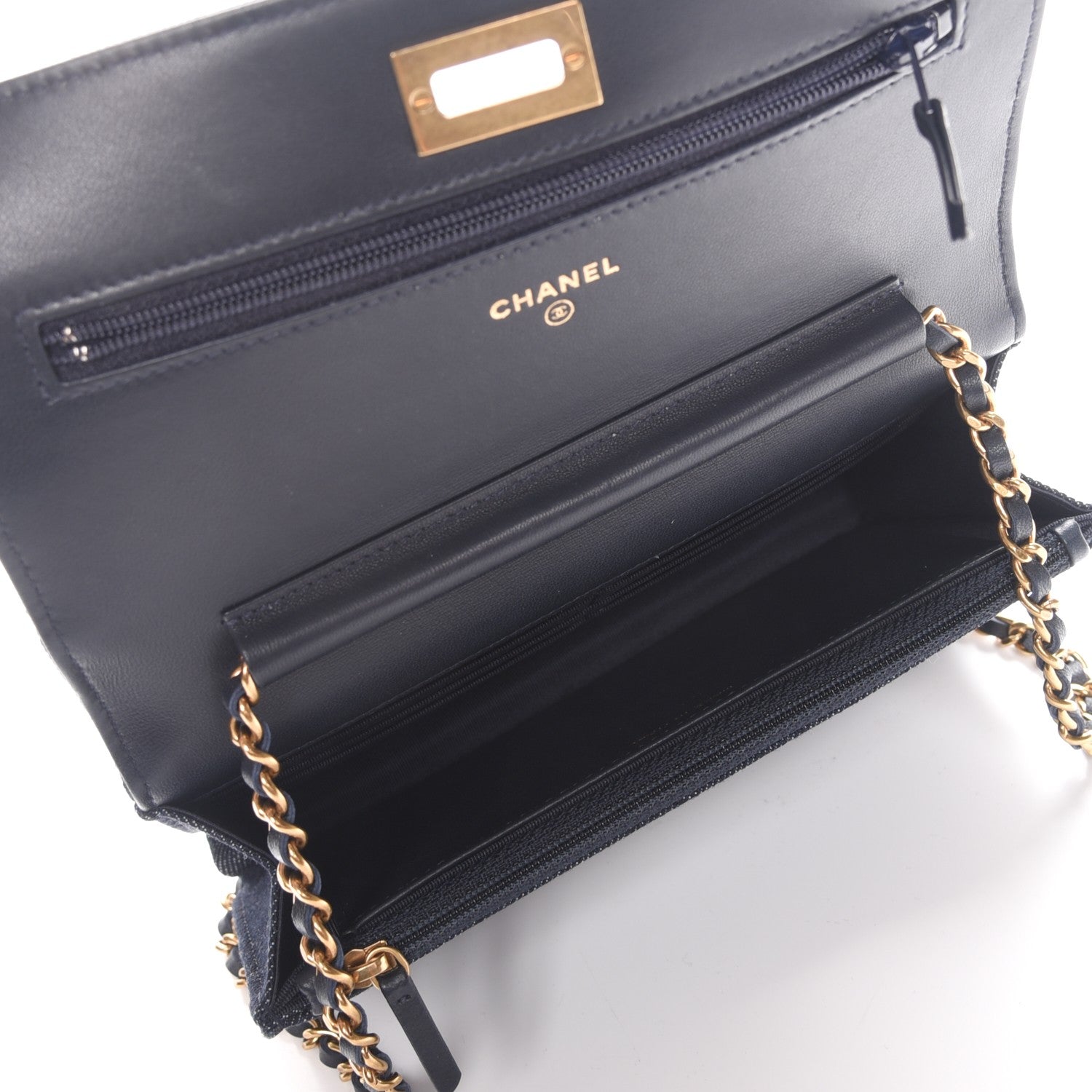 Chanel Denim Quilted Reissue Wallet On Chain WOC Dark Blue 5 of 9