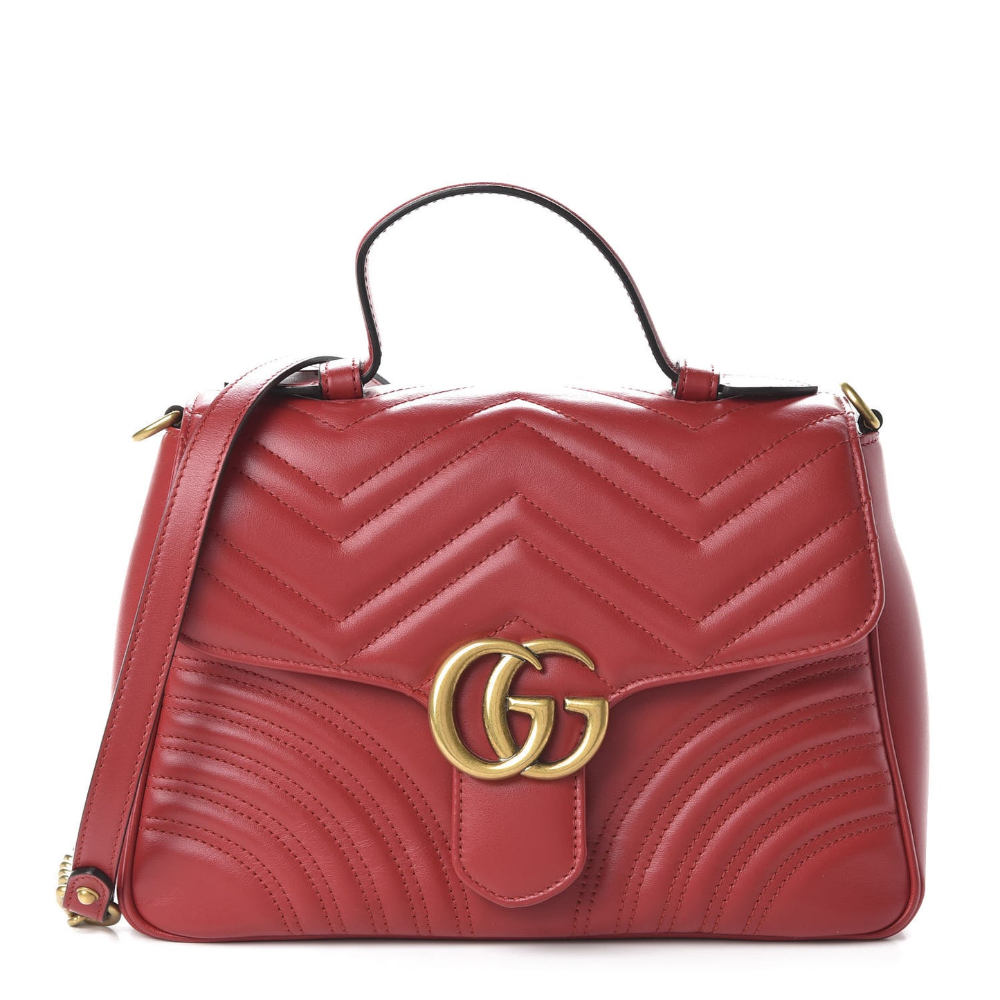 Calfskin Matelasse Small GG Marmont Top Handle Shoulder Bag Hibiscus Red