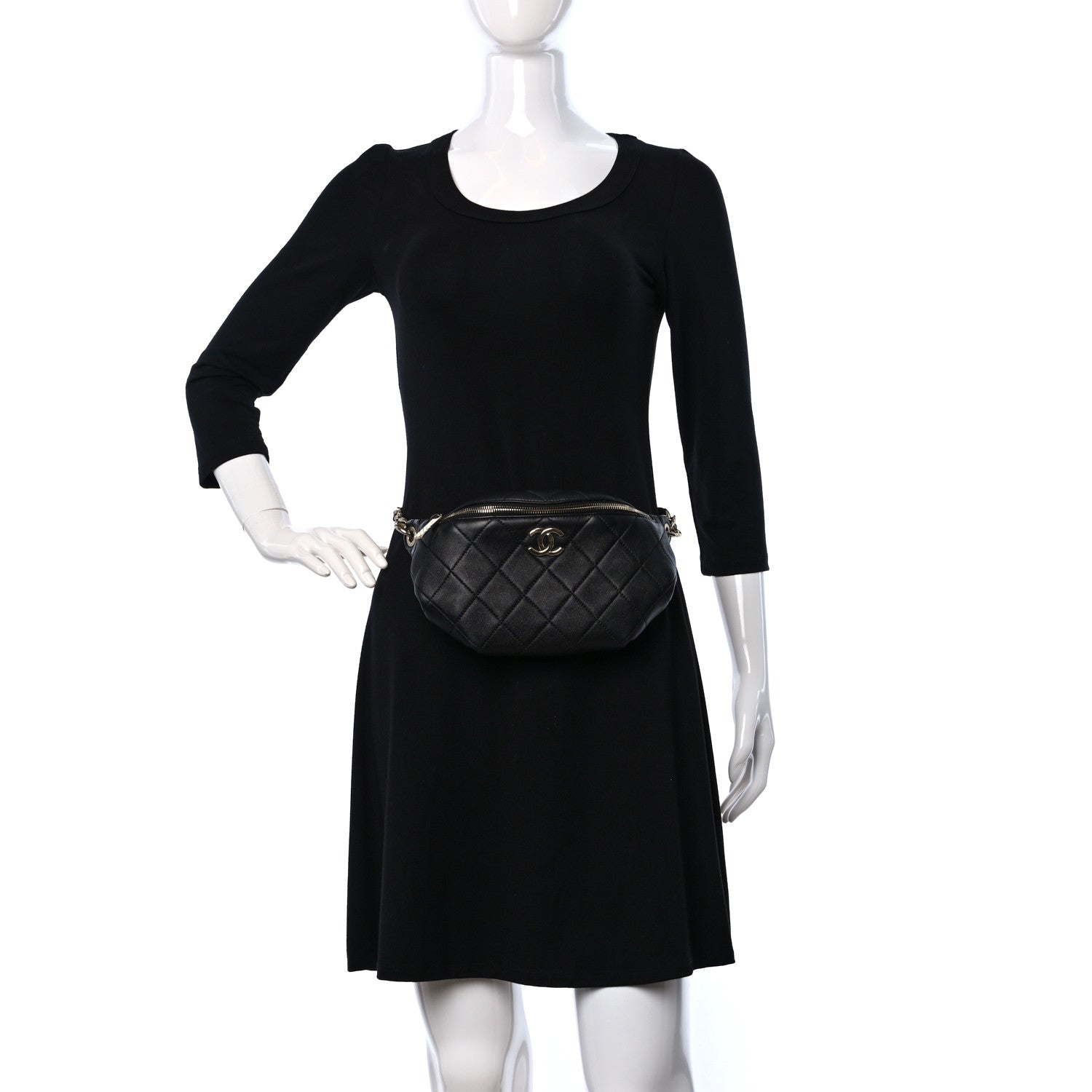 Chanel Lambskin Quilted Resin Bi-Color Waist Bag Fanny Pack Black 2 of 9