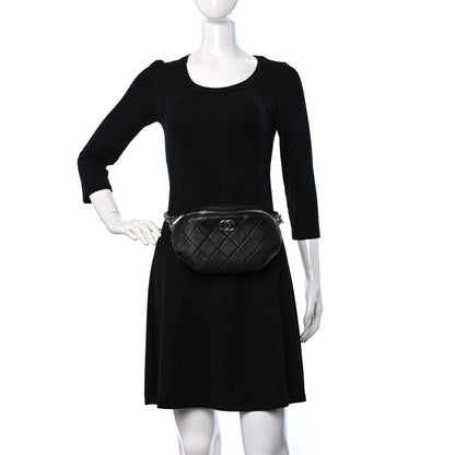 Chanel Lambskin Quilted Resin Bi-Color Waist Bag Fanny Pack Black 2 of 9