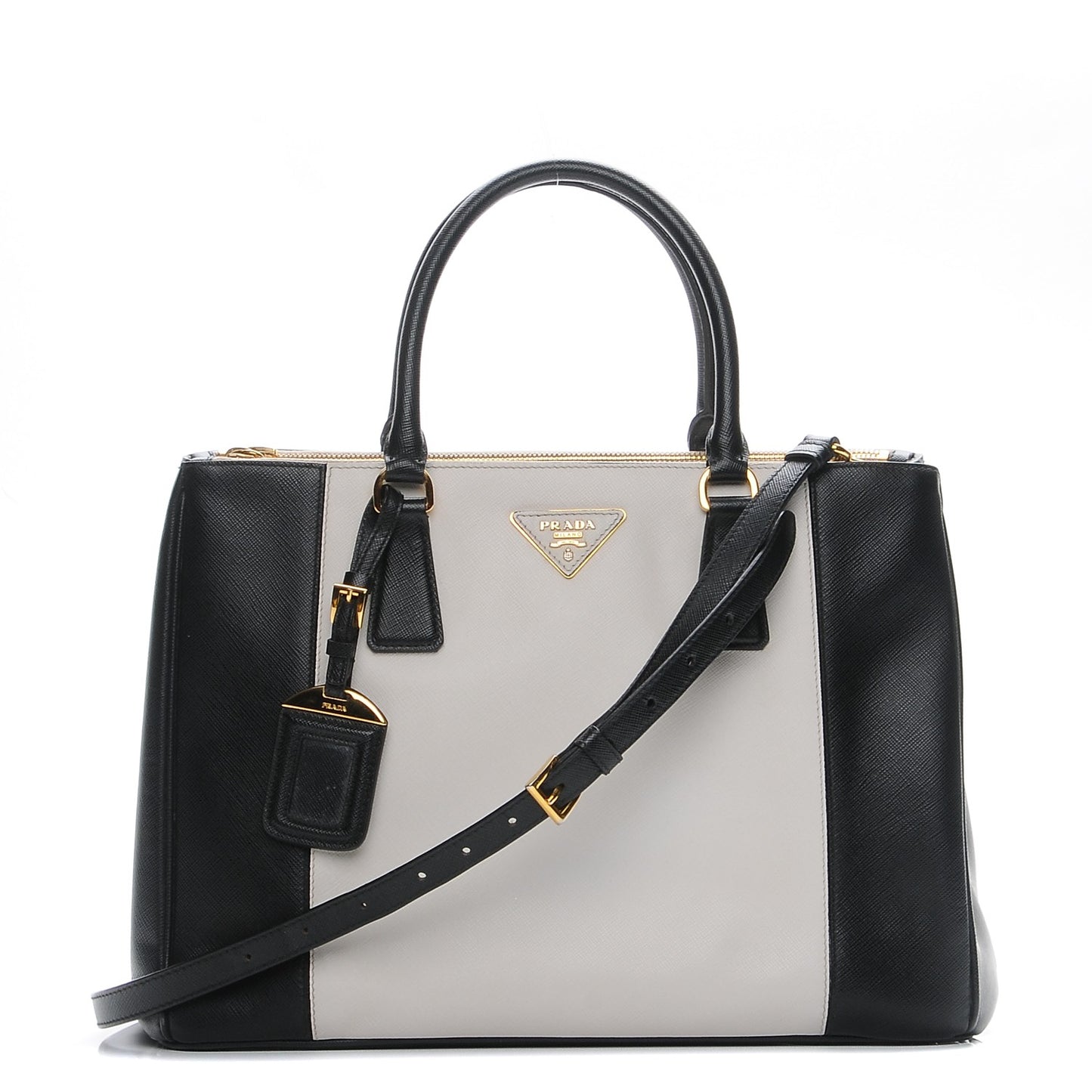 Saffiano Lux Colorblock Medium Galleria Double Zip Tote Black Talco