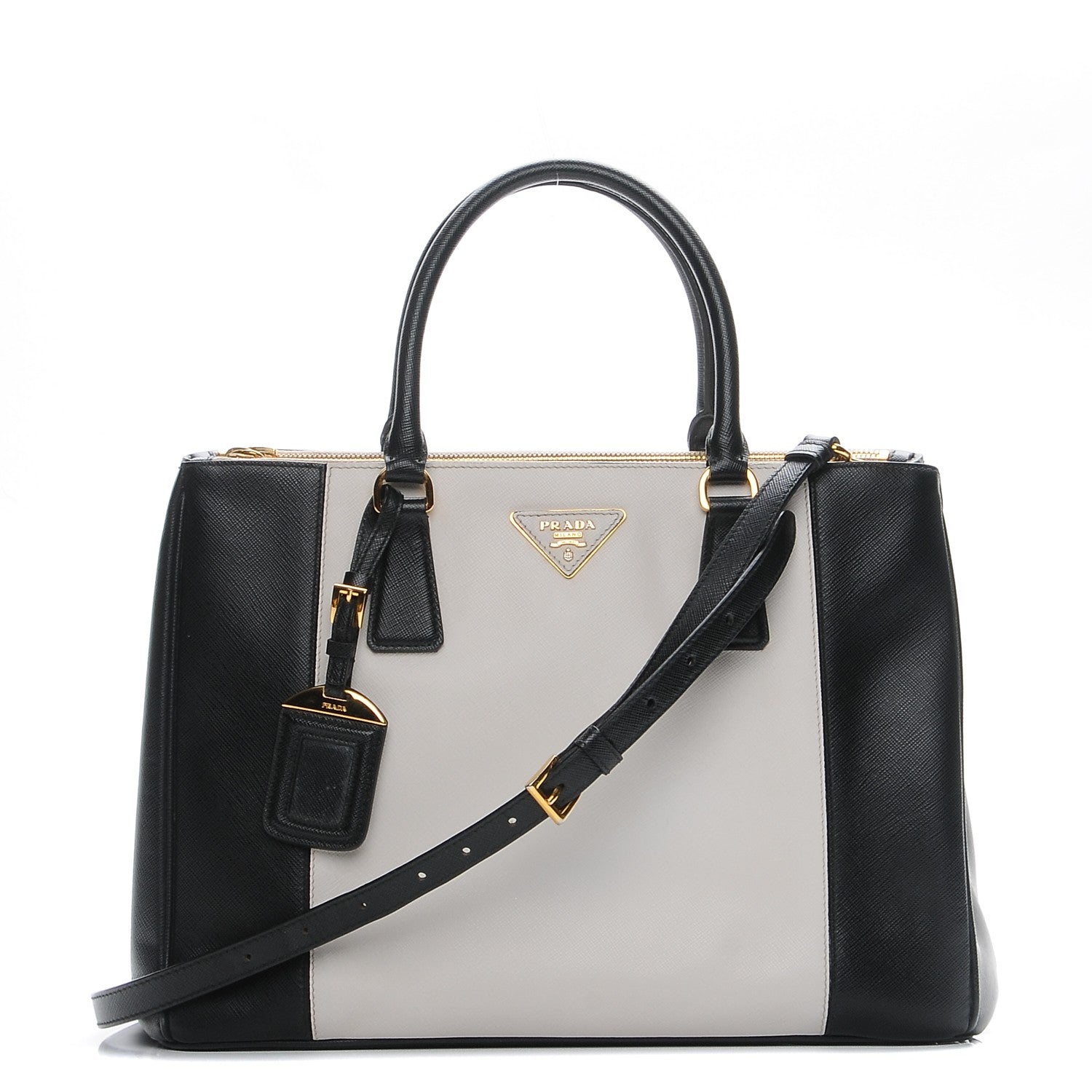 Prada Saffiano Lux Colorblock Medium Galleria Double Zip Tote Black Talco 1 of 11