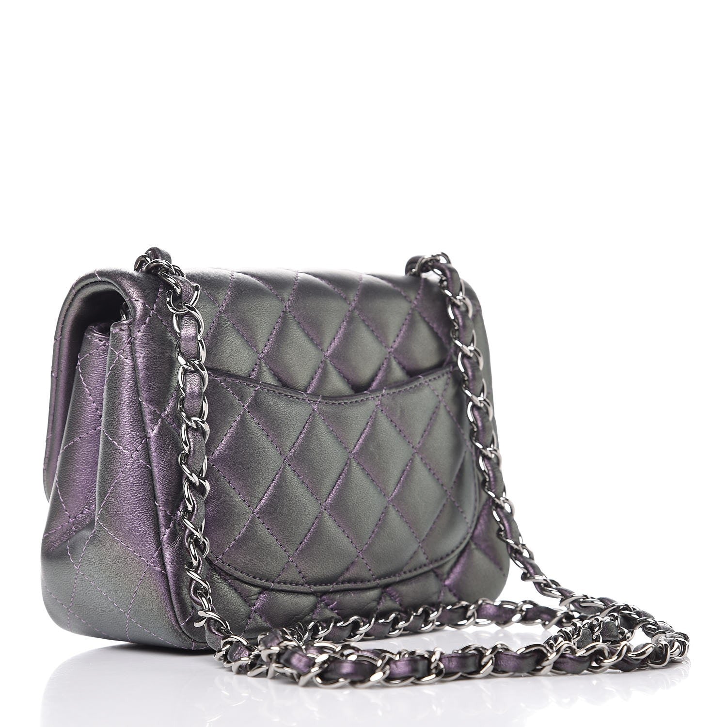 Chanel Iridescent Lambskin Quilted Mini Square Flap Dark Purple 3 of 8