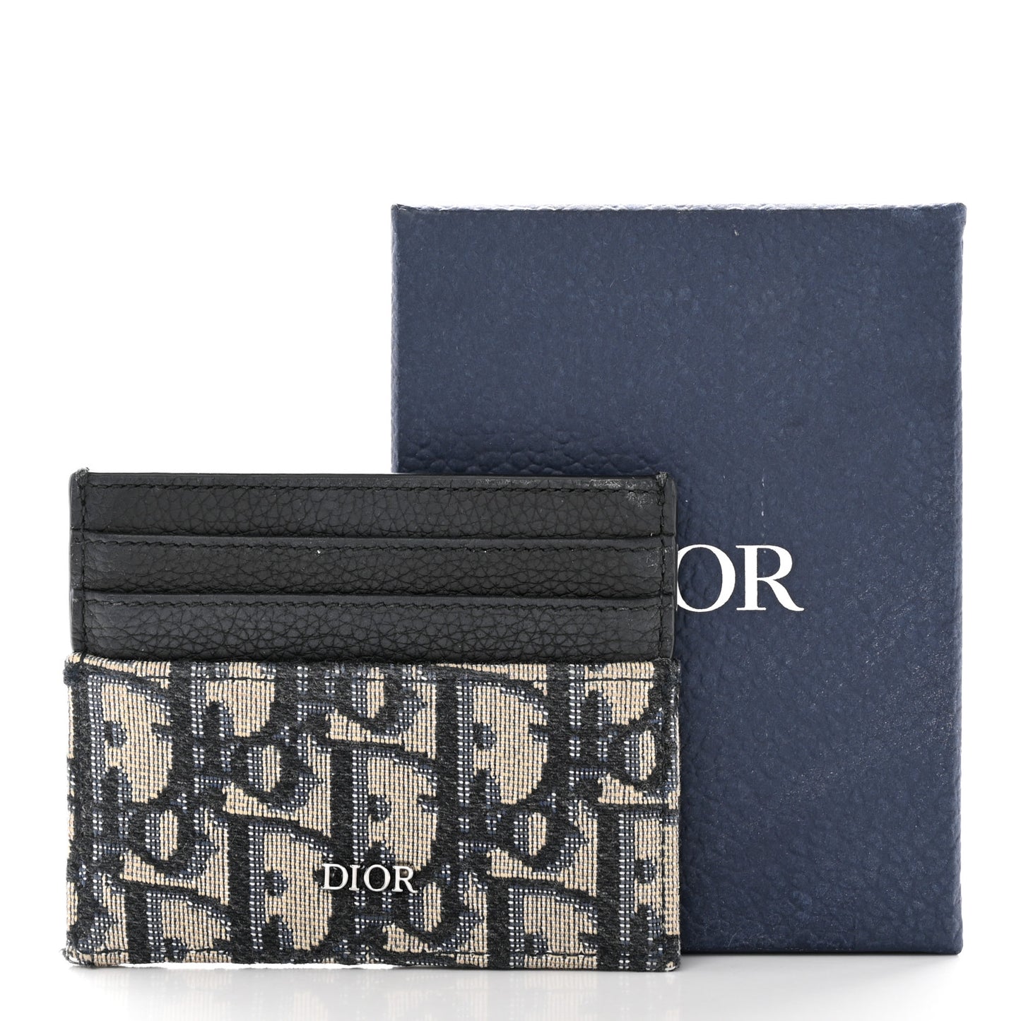 Grained Calfskin Oblique Card Holder Black