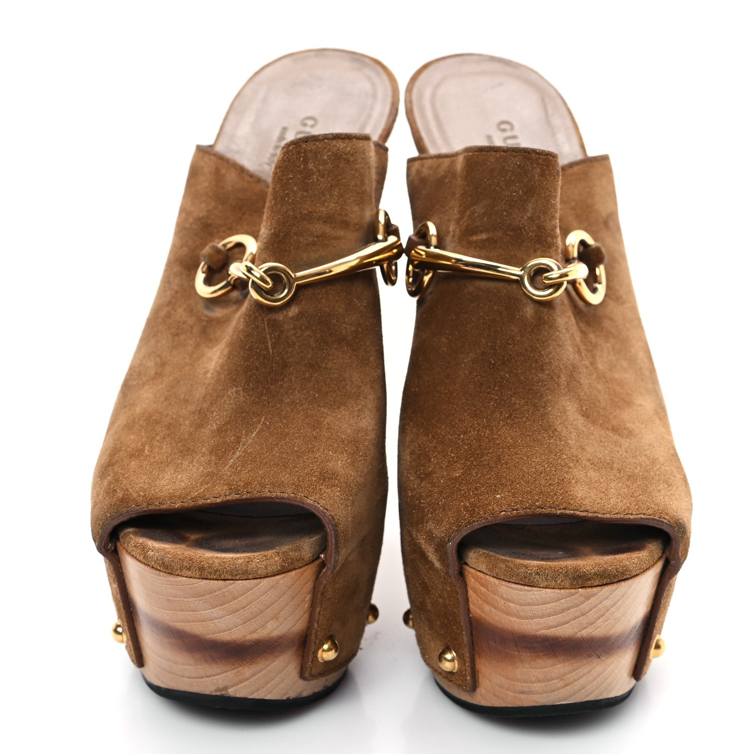 Gucci Suede Horsebit Clog Slide Sandals 37.5 Brown 3 of 10