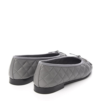 Chanel Lambskin Quilted CC Ballerina Flats 38 Grey 4 of 9