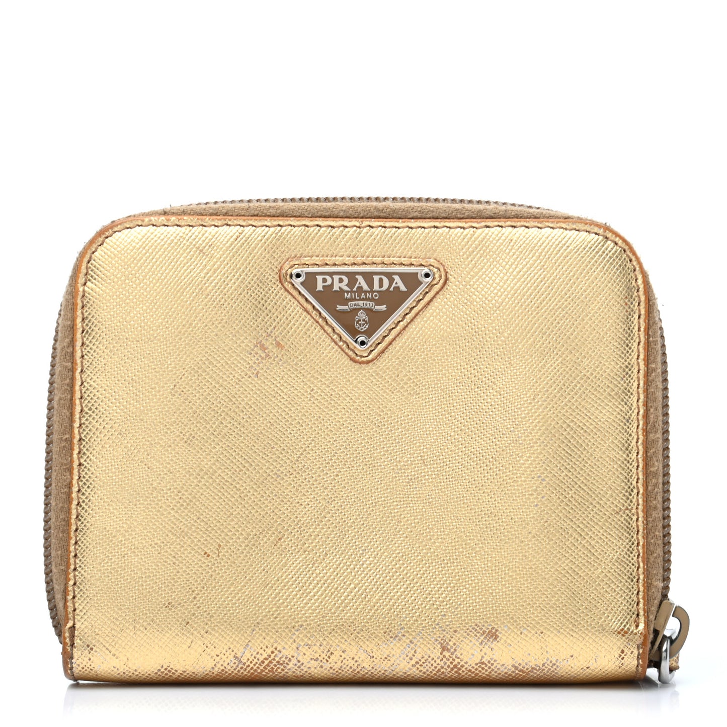 Metallic Saffiano Compact Zip Around Wallet Gold