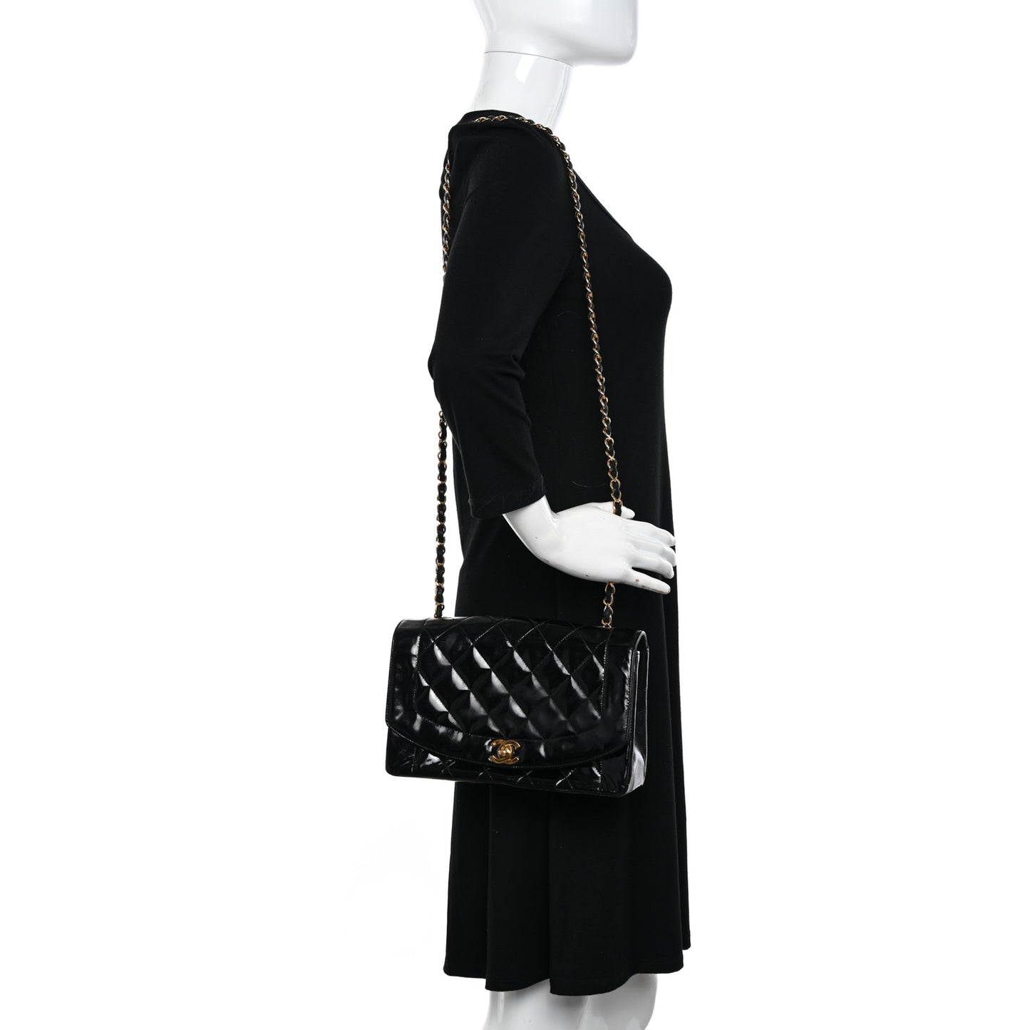 Patent Quilted Small Single Flap Black