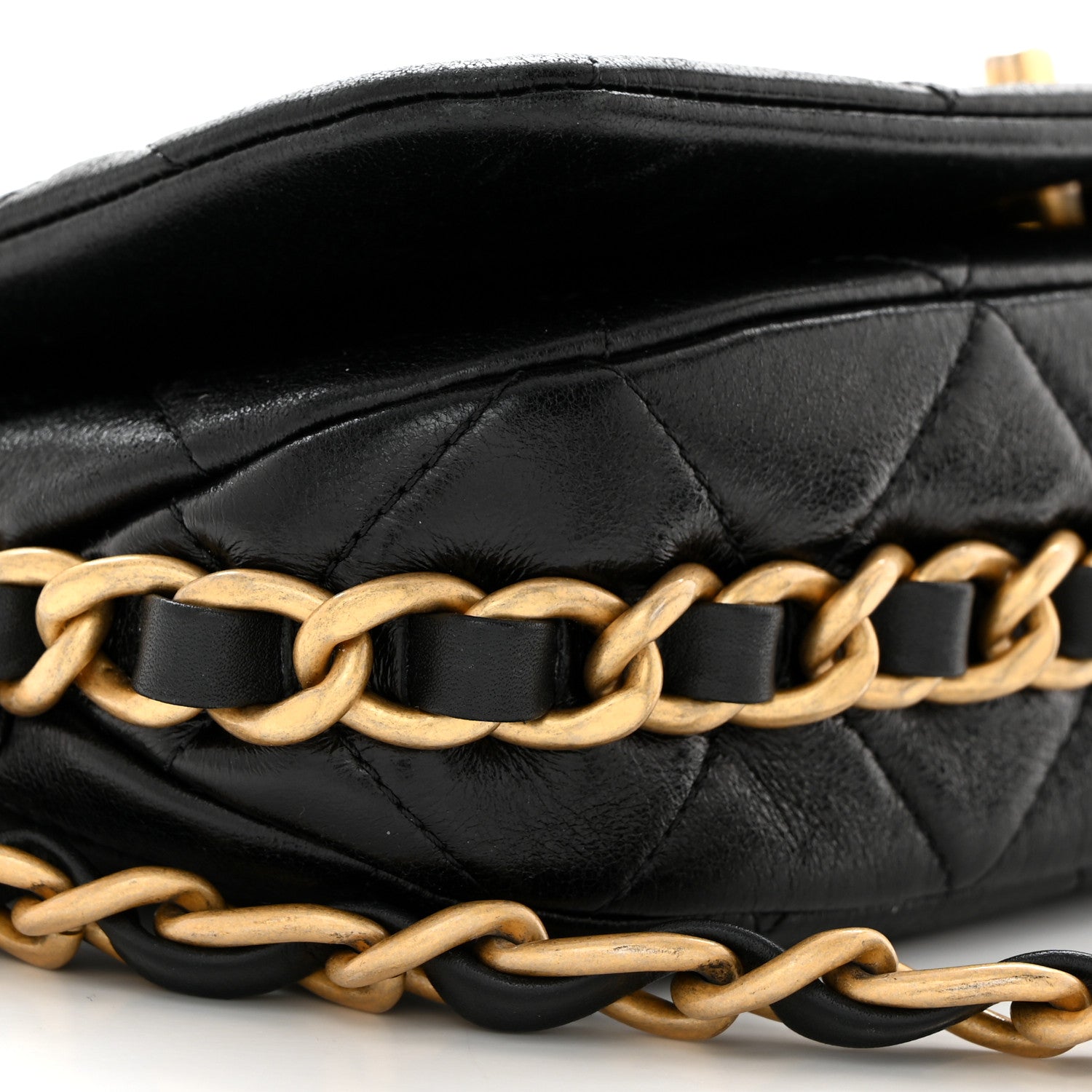 Chanel Shiny Lambskin Quilted Chain Around Flap Bag Black 9 of 10