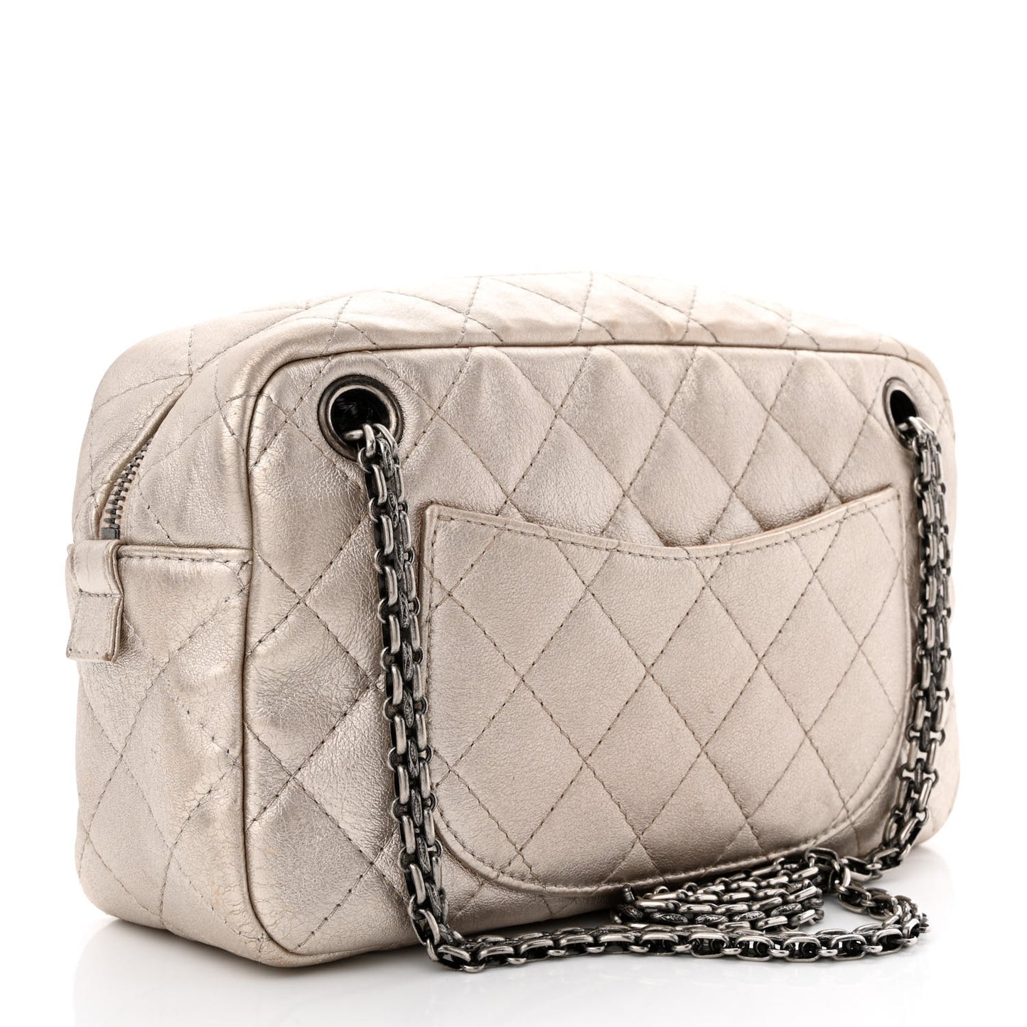 Metallic Aged Calfskin Quilted Medium Reissue Camera Case Gold