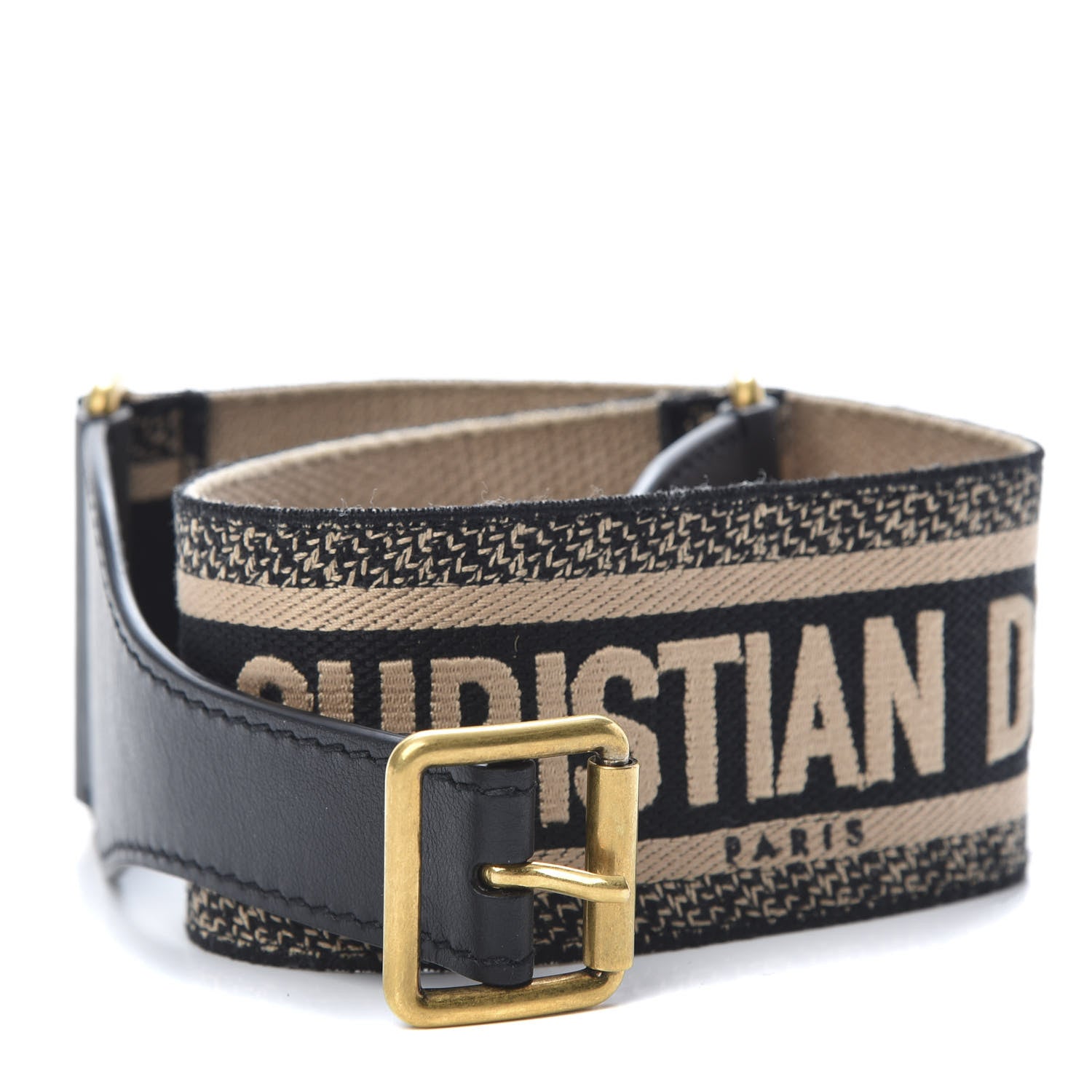 Christian Dior Canvas Embroidered Large Book Belt 80 32 Black Beige 1 of 5