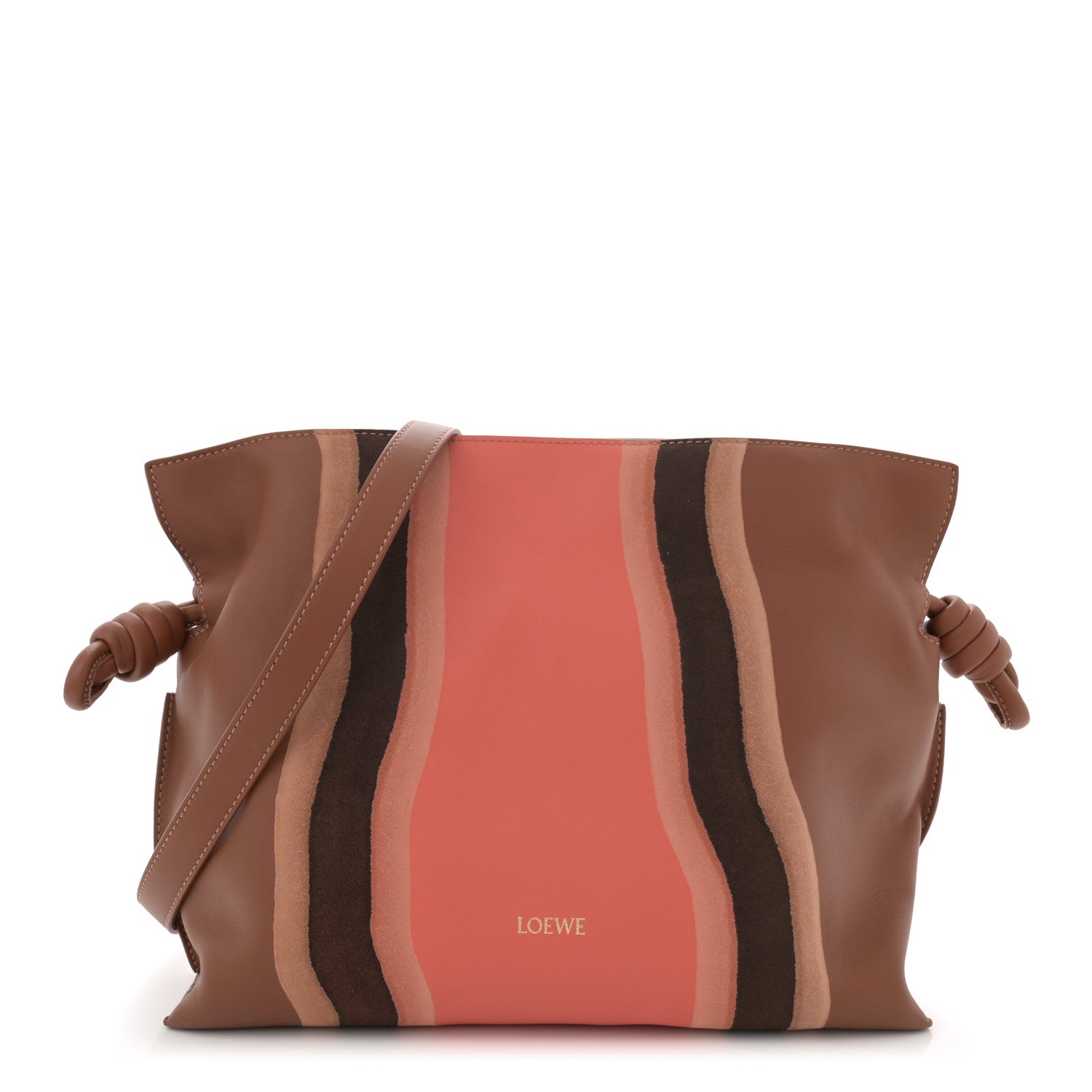 Loewe Nappa Calfskin Suede Medium Flamenco Landscape Knot Clutch Pecan Parrot Pink 1 of 10