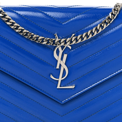 Saint Laurent Patent Grain De Poudre Matelasse Chevron Monogram Chain Wallet Blue Majorelle 8 of 11