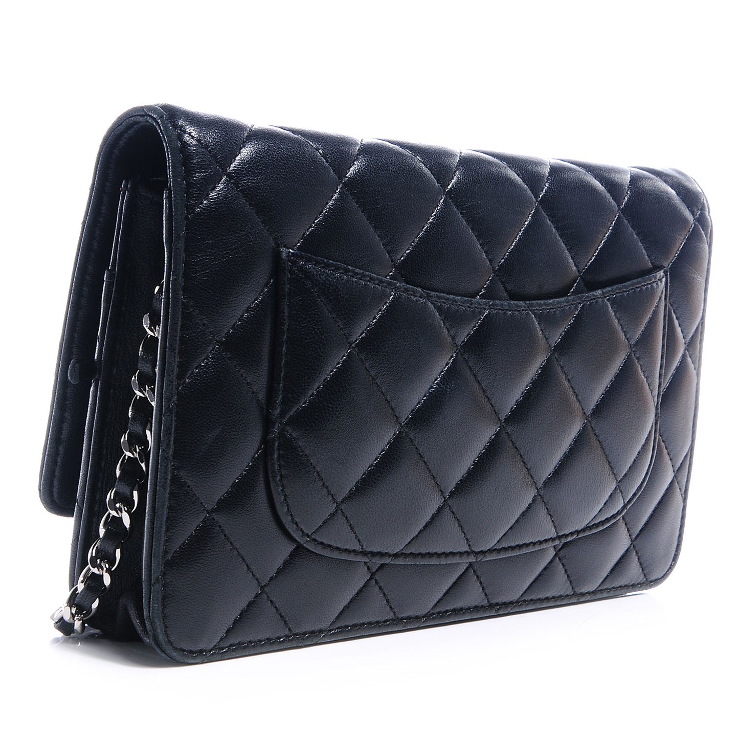 Lambskin Quilted Wallet On Chain Black
