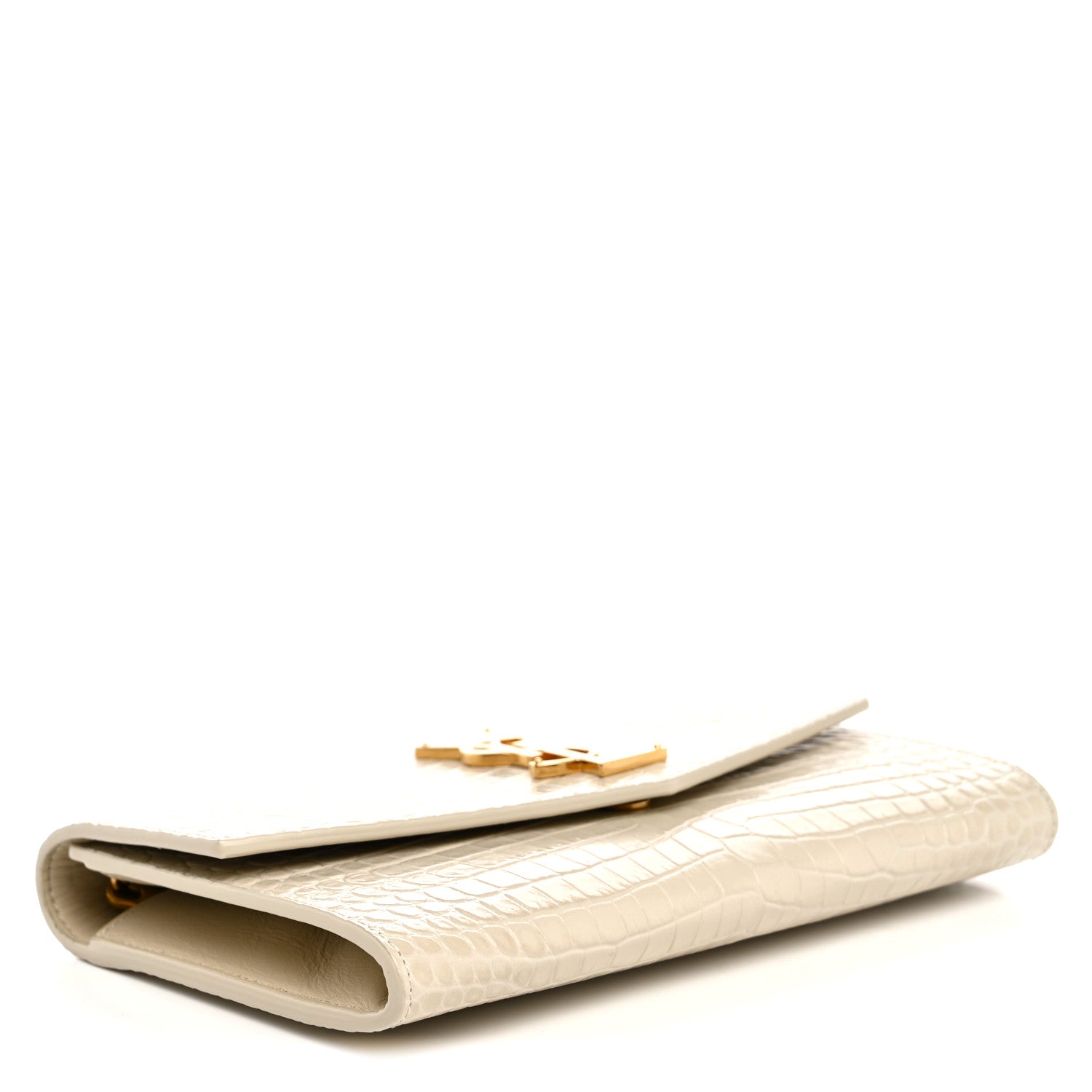 Saint Laurent Calfskin Crocodile Embossed Monogram Uptown Chain Wallet Crema Soft 5 of 13