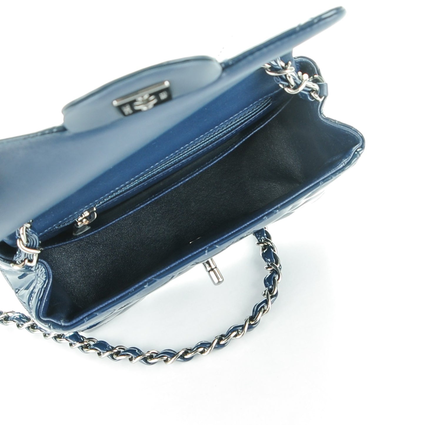 Patent Quilted Mini Square Flap Navy Blue