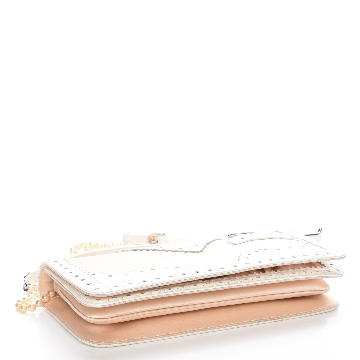 Christian Dior Satin Leather Perforated Pearl Clutch Pink White 5 of 9