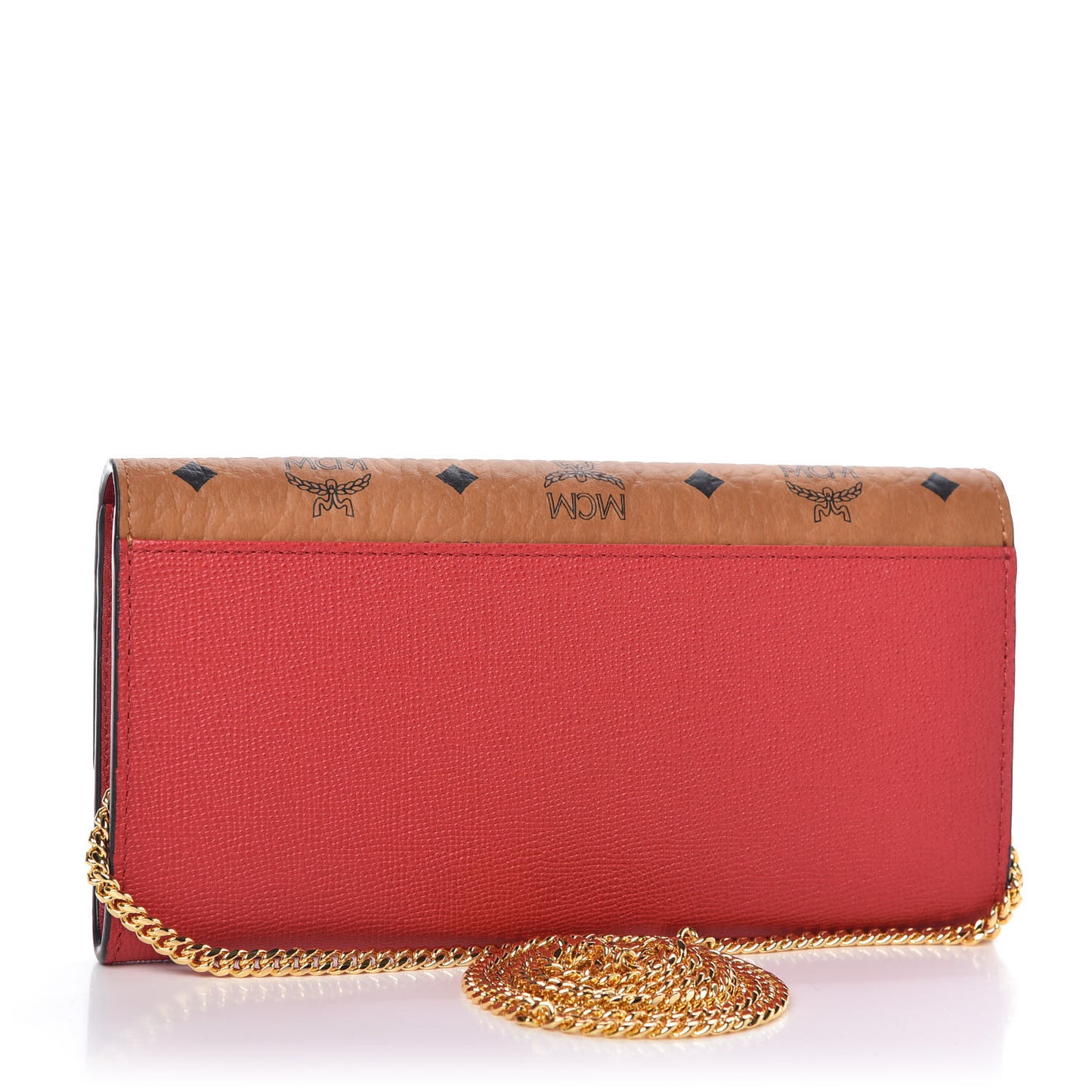Visetos Calfskin Large Mena Crossbody Wallet On Chain Cognac Ruby Red