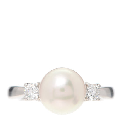 Mikimoto Platinum Diamond Akoya Pearl 8.5mm Ring 50 5.5 1 of 4