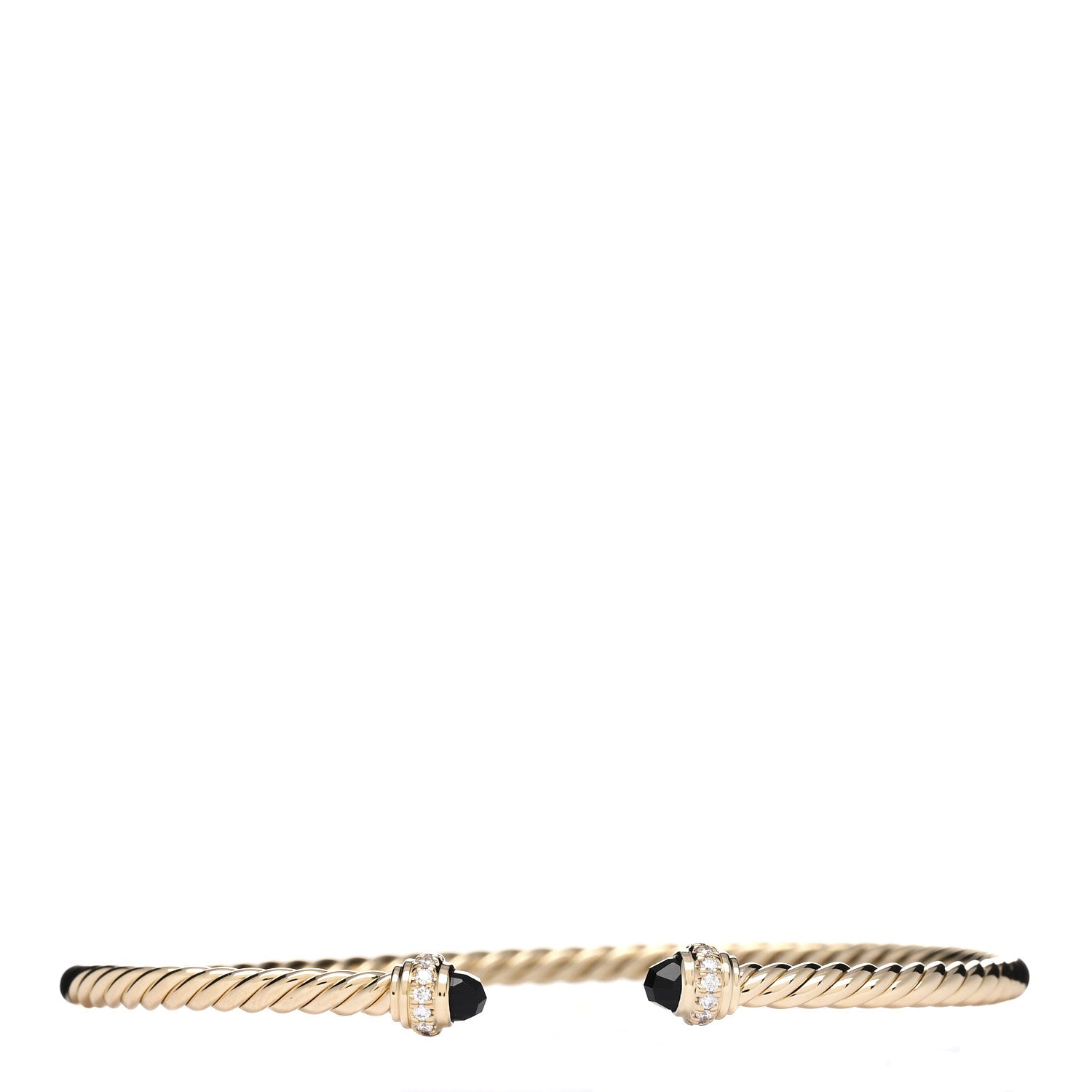 David Yurman 18K Yellow Gold Diamond Black Onyx 3mm Cablespira Bracelet 1 of 3