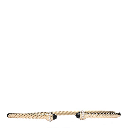David Yurman 18K Yellow Gold Diamond Black Onyx 3mm Cablespira Bracelet 1 of 3