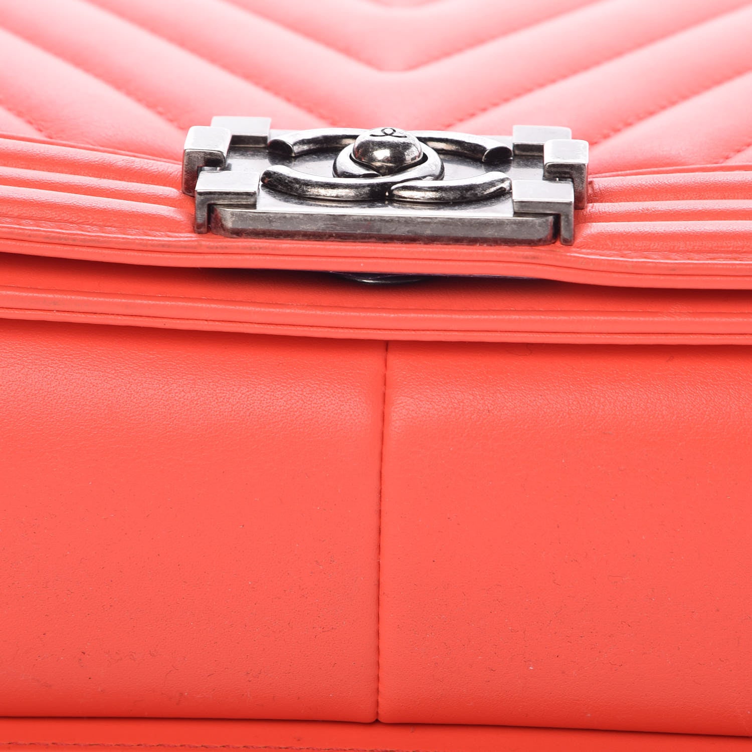 Chanel Calfskin Chevron Quilted New Medium Boy Flap Coral 12 of 13
