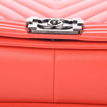 Chanel Calfskin Chevron Quilted New Medium Boy Flap Coral 12 of 13