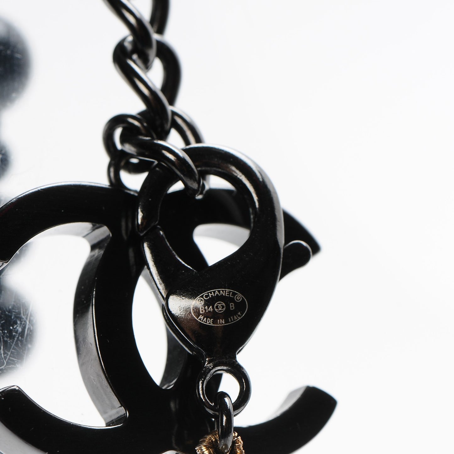 Pearl Beaded CC Long Necklace Black White