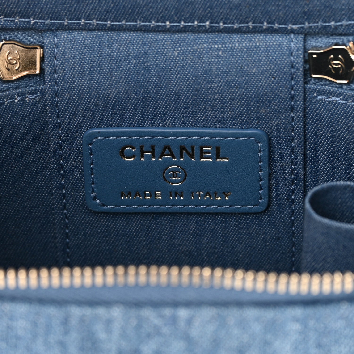 Chanel Denim Quilted Mini Pearl Crush Vanity Case With Chain 6 of 12