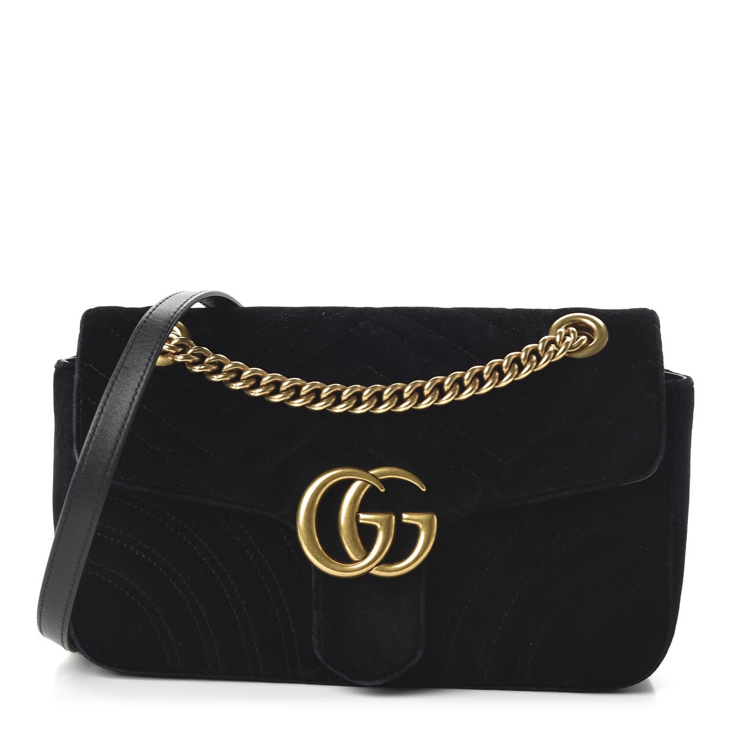 Gucci Velvet Matelasse Small GG Marmont Shoulder Bag Black 1 of 10