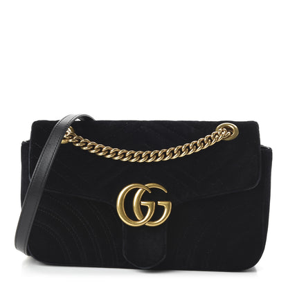 Gucci Velvet Matelasse Small GG Marmont Shoulder Bag Black 1 of 10