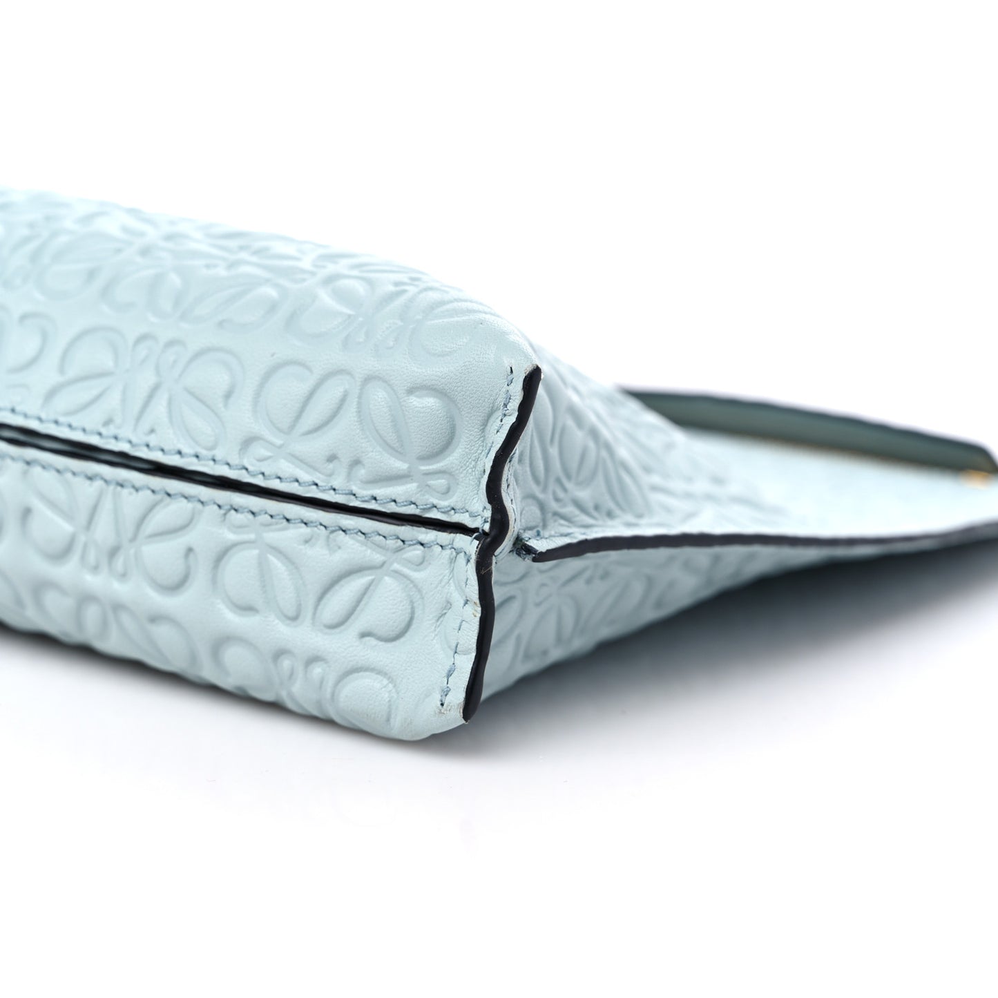 Calfskin Embossed Repeat T Pouch Light Blue