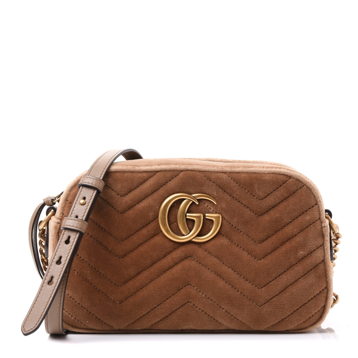 Velvet Matelasse Small GG Marmont Chain Shoulder Bag Taupe