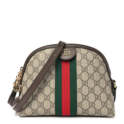 Gucci GG Supreme Monogram Textured Dollar Calfskin Web Small Ophidia Dome Shoulder Bag Beige Ebony New Acero 1 of 10
