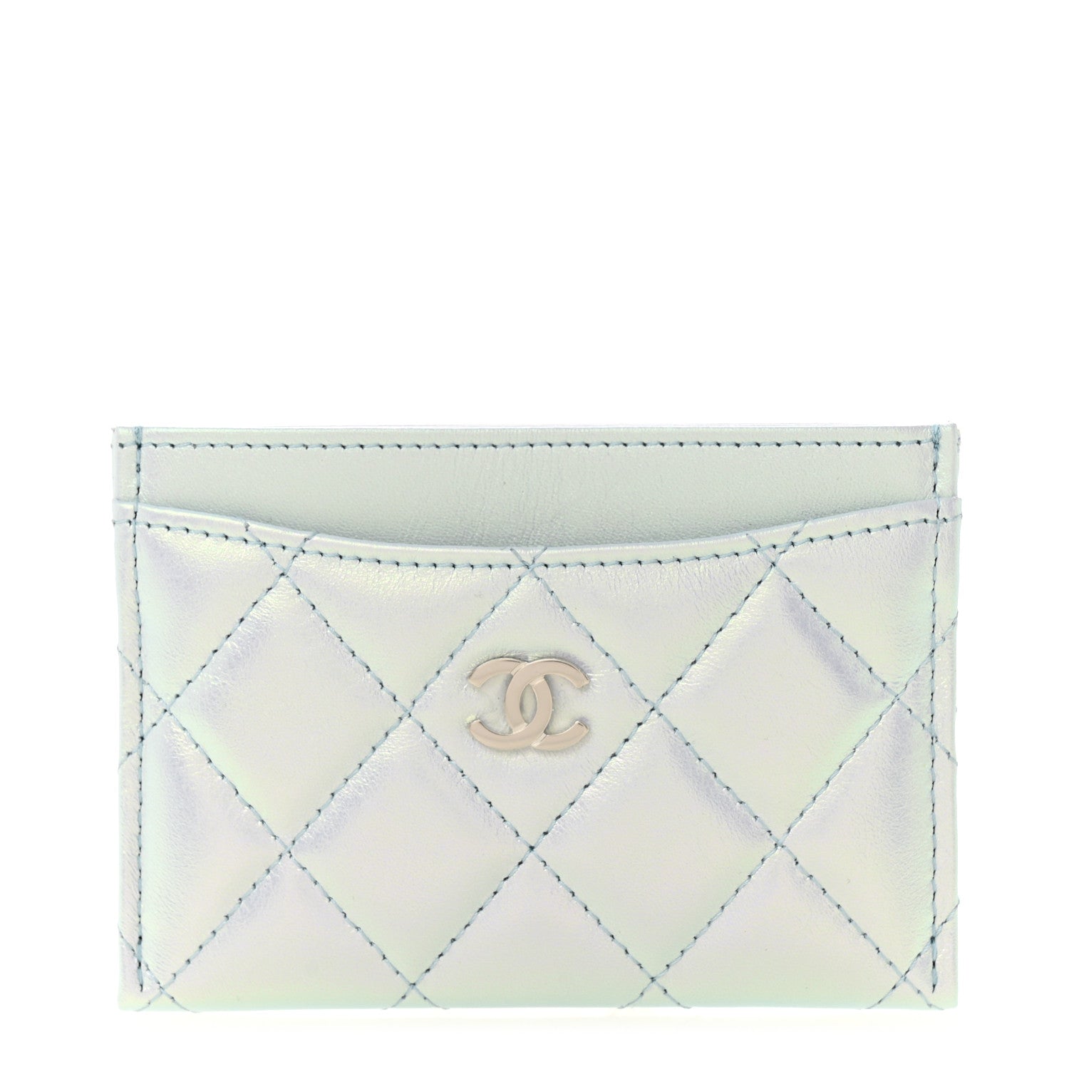 Chanel Iridescent Lambskin Quilted Card Holder Light Blue 1 of 8