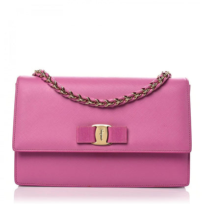 Salvatore Ferragamo Printed Calfskin Vara Bow Chain Flap Crossbody Fuchsia 1 of 13