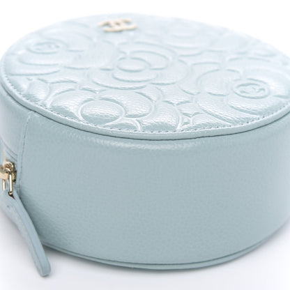Chanel Caviar Camellia Embossed Round Clutch With Chain Light Blue 8 of 10