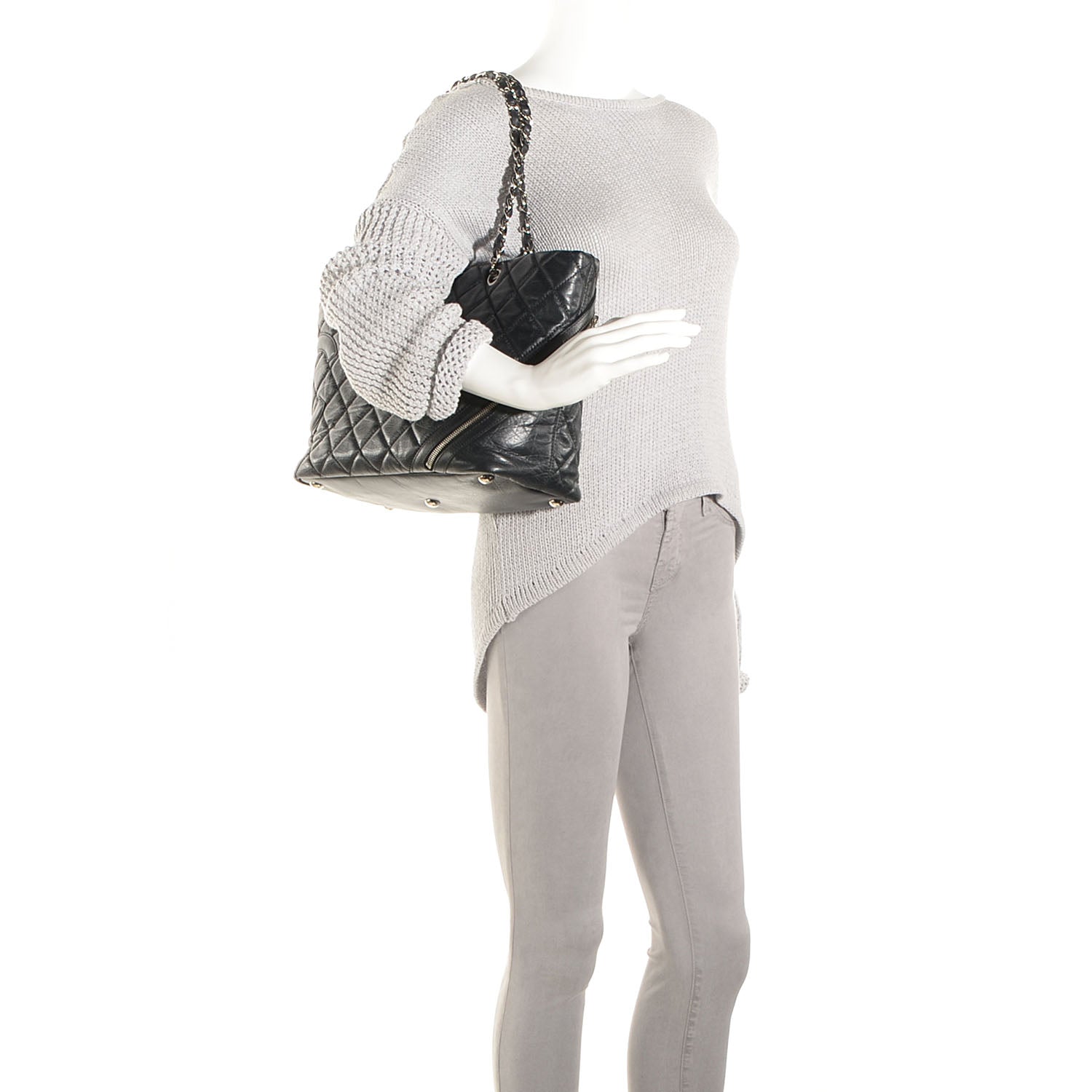 Chanel Leather Quilted Cotton Club Large Tote Black 2 of 7